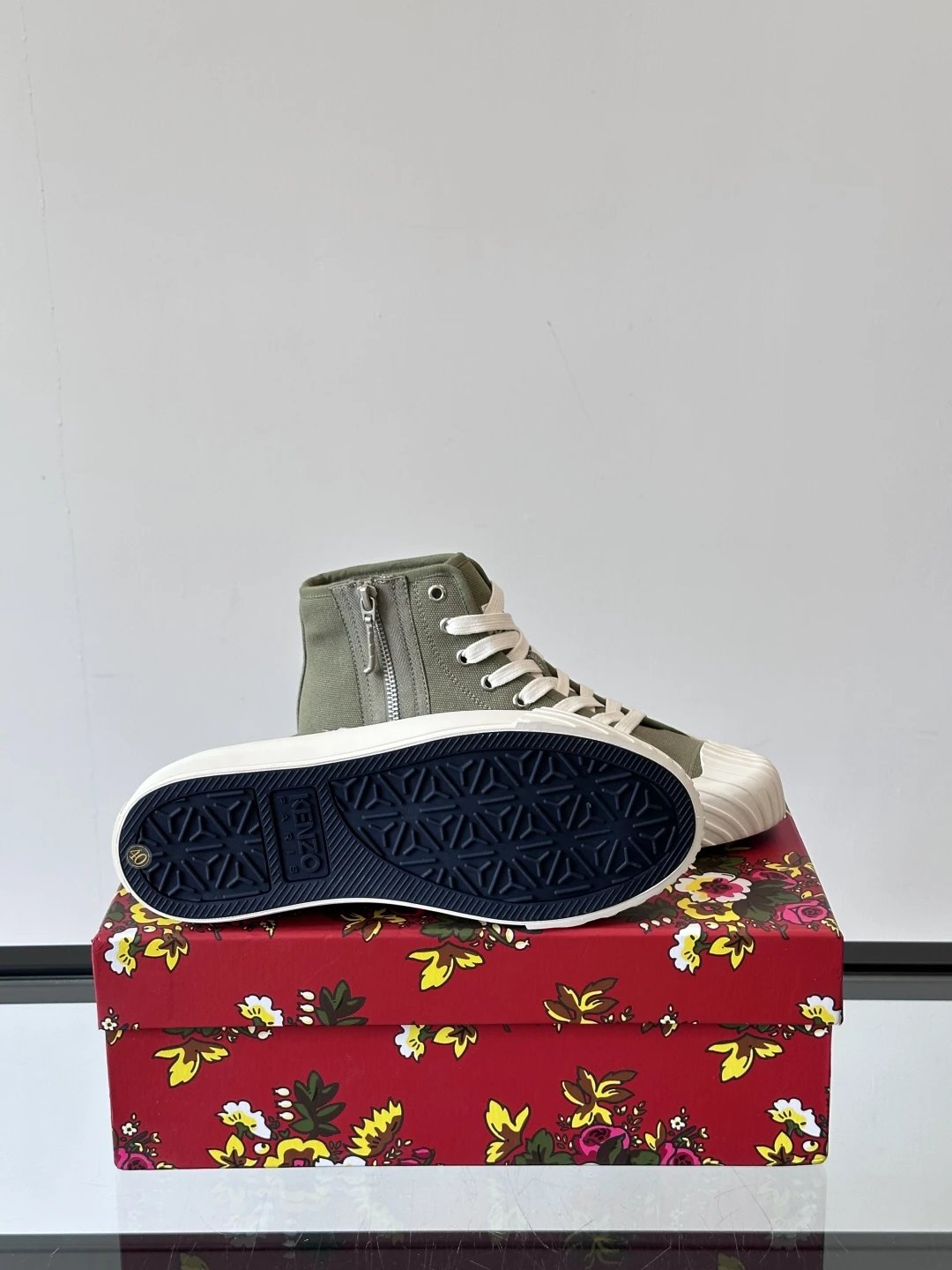 Kenzo Canvas High Sneakers Olive Green - Gallery Image 9 - Detailed View