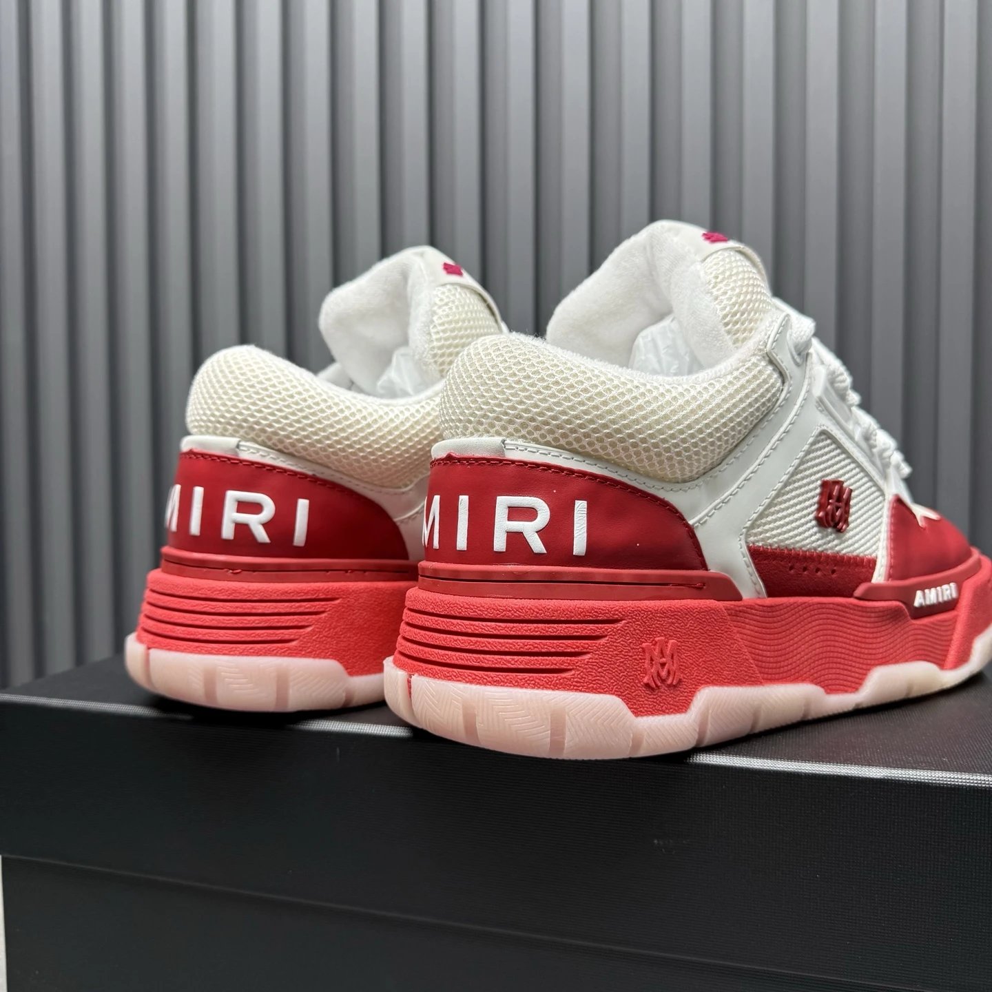 Low Top Leather Mesh Sneakers Unisex Crimson Red - Gallery Image 6 - Detailed View