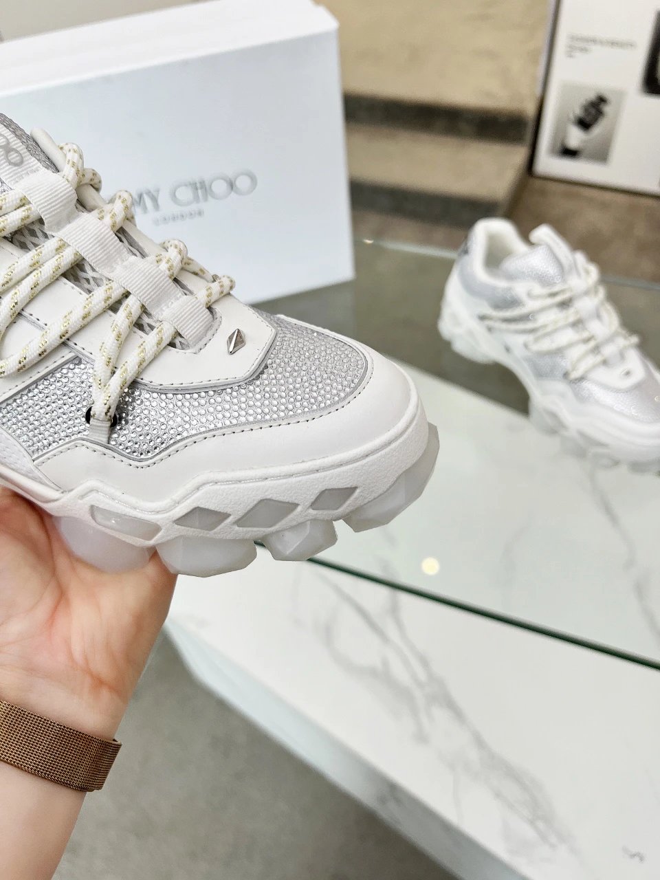Jimmy Choo Diamond X II M Sneakers White Silver - Gallery Image 7 - Detailed View