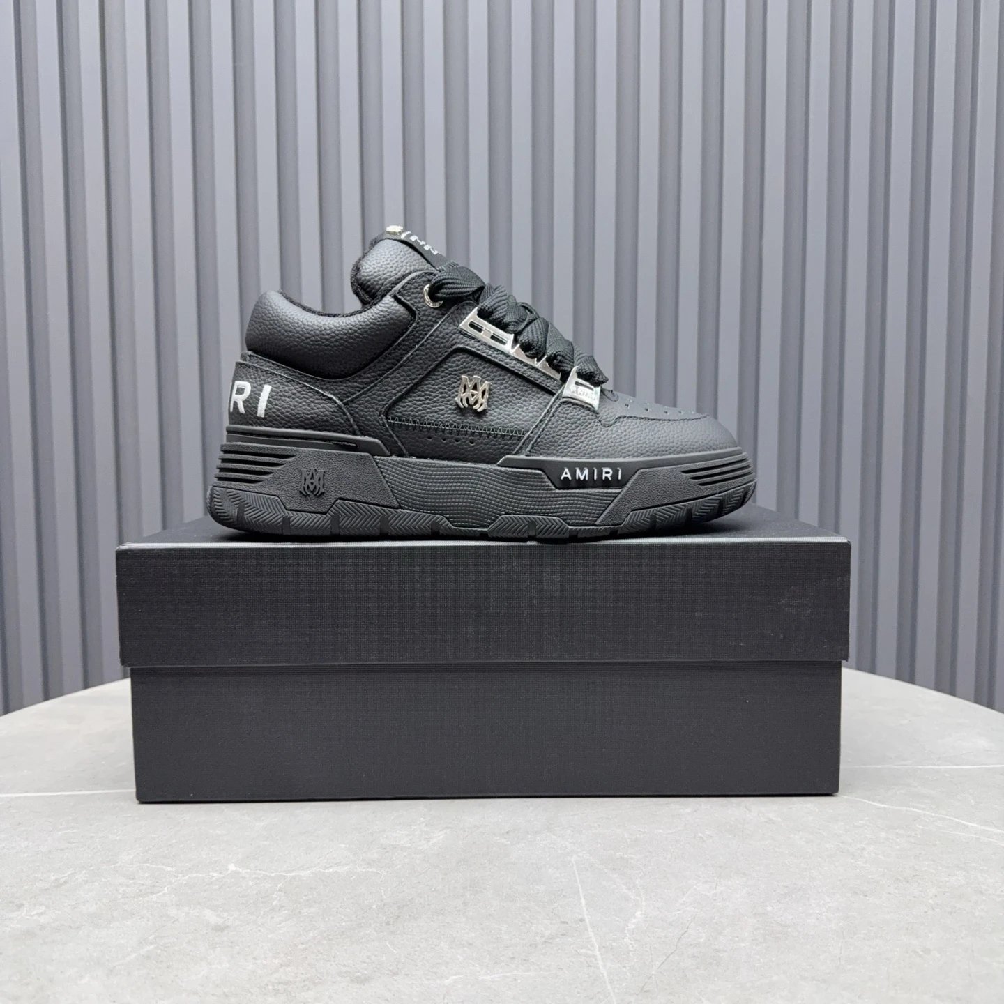 Luxury Low Top Leather Skate Sneakers Charcoal Black - Gallery Image 1 - Detailed View