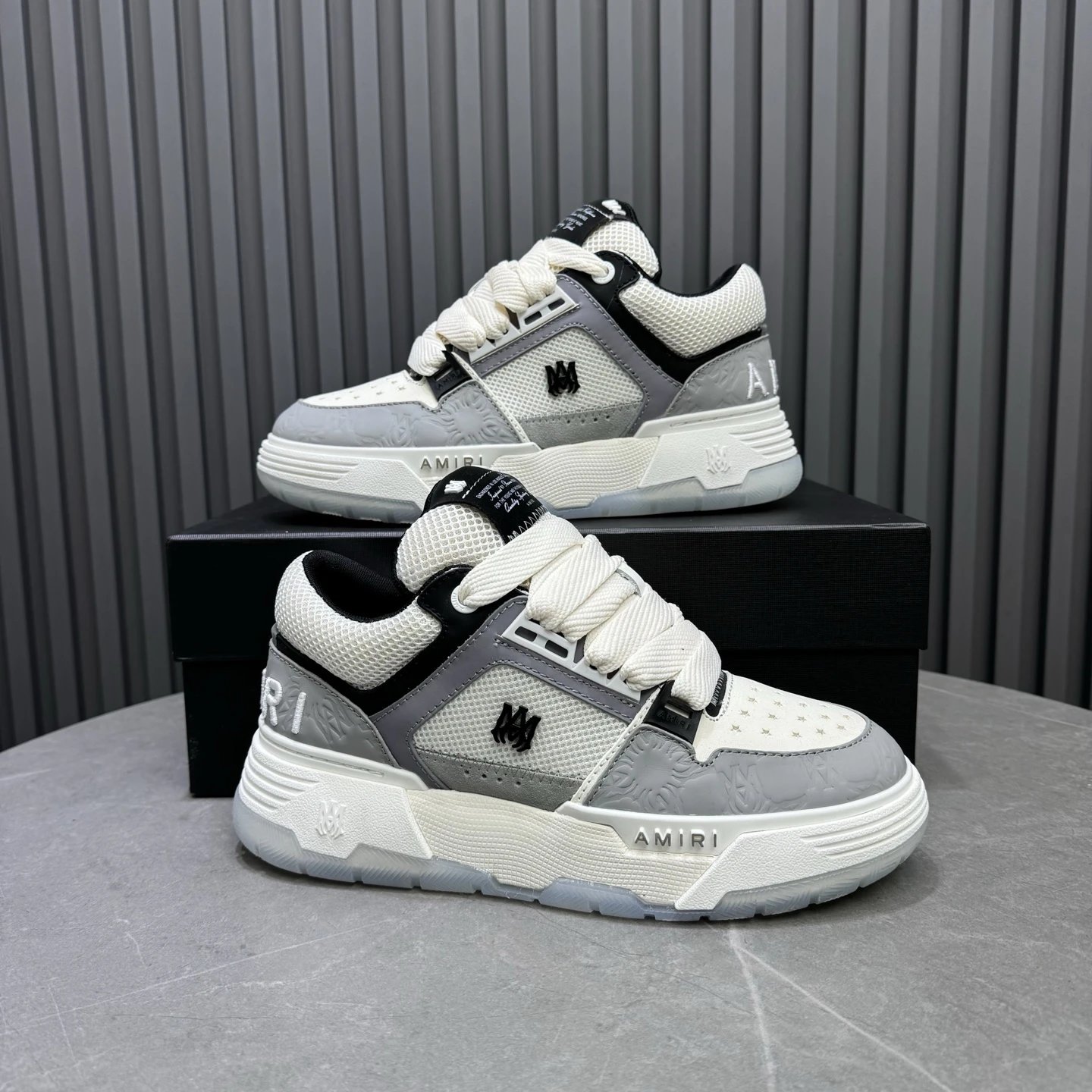 Low Top Mesh Leather Skate Shoes Unisex Ivory Grey - Gallery Image 7 - Detailed View