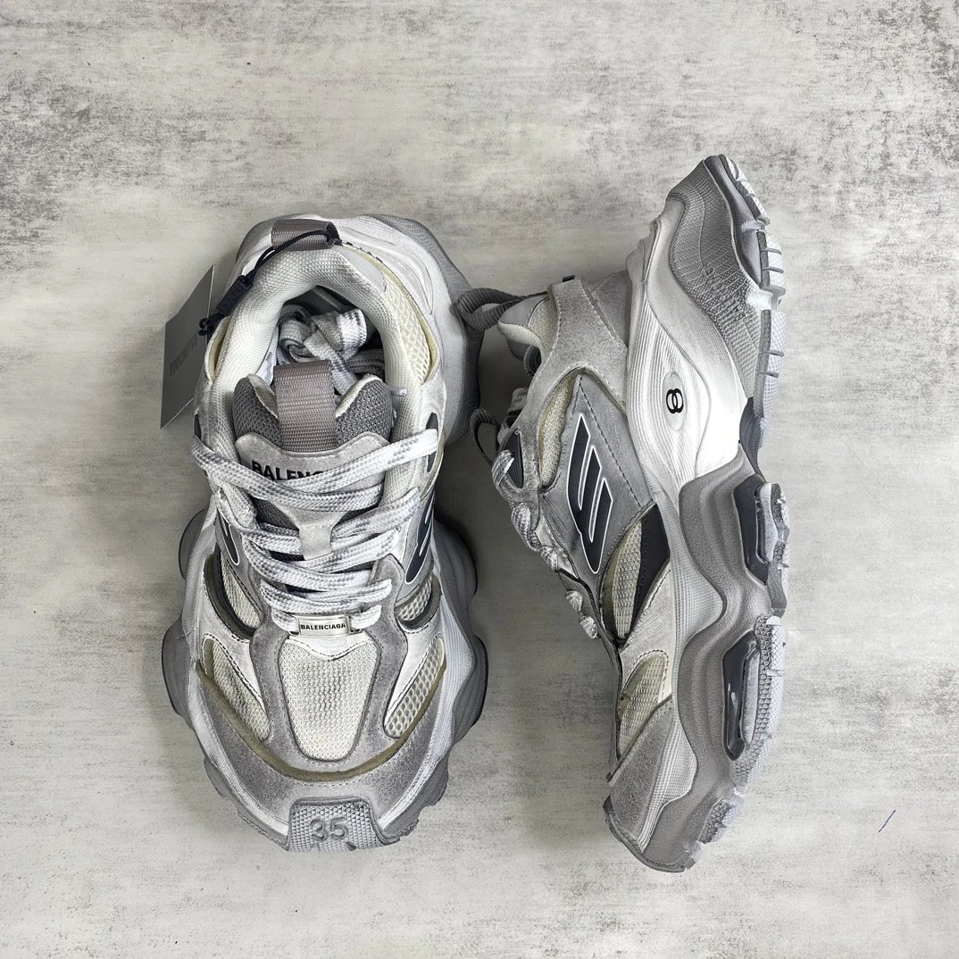 Chunky Retro Mesh Sneakers with Distressed Finish Silver - Gallery Image 3 - Detailed View