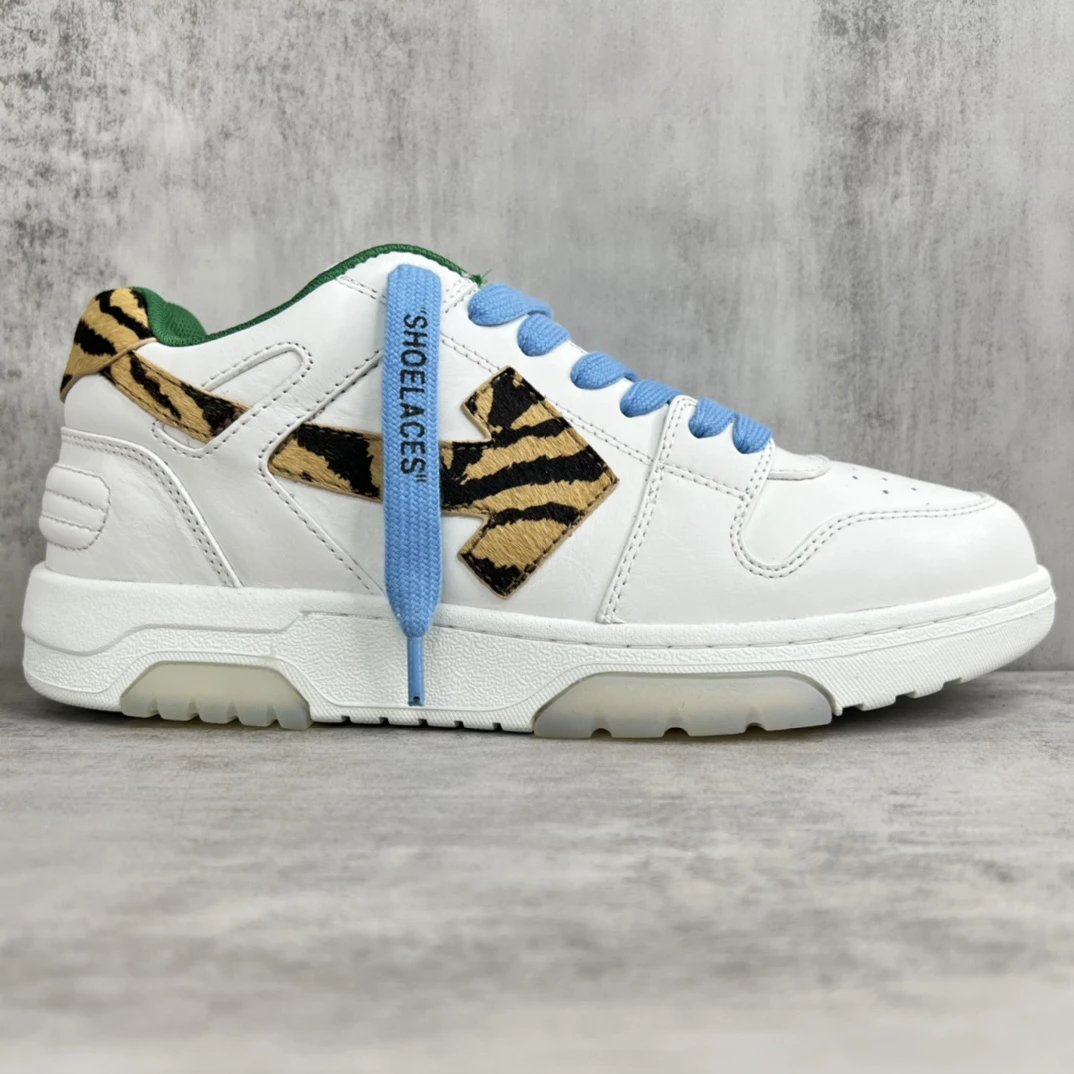 Luxury Leather Low Top Sneakers with Tiger Print in Snow White - Gallery Image 6 - Detailed View