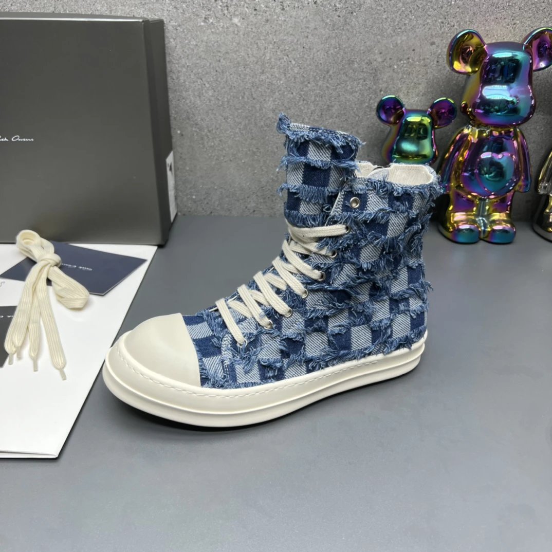 Rick Owens Fashion High-Top Sneakers Blue - Gallery Image 6 - Detailed View