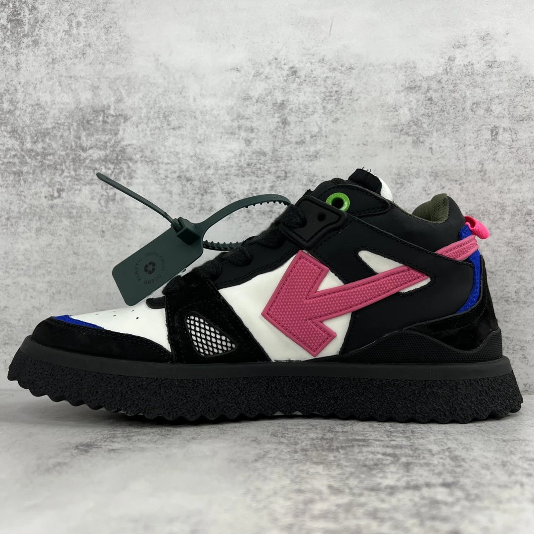 Low Top Leather Mesh Sneakers Retro Arrow Black Magenta - Gallery Image 7 - Detailed View