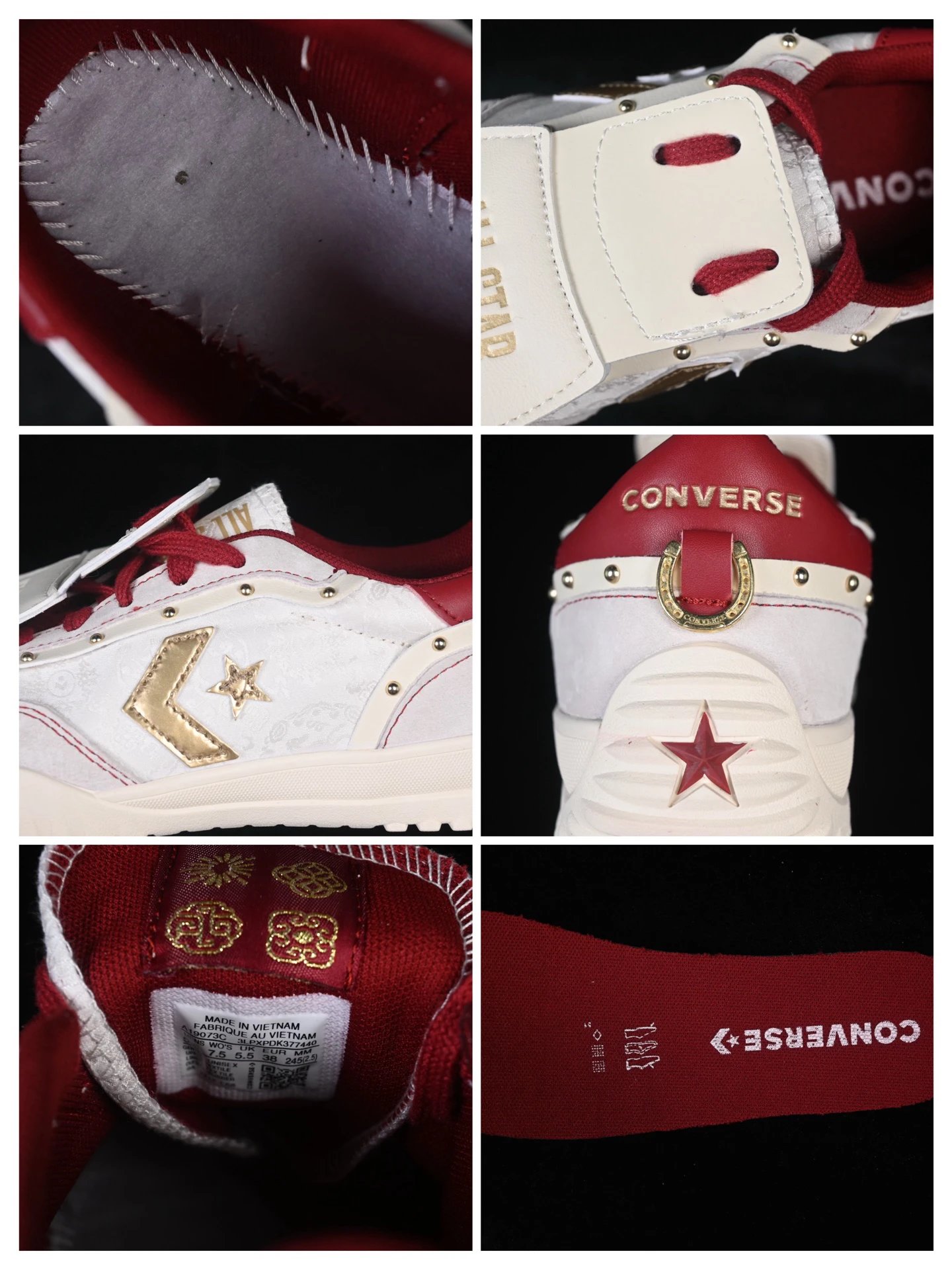 Year of the Horse Leather Low Top Sneakers Ivory Red - Gallery Image 9 - Detailed View