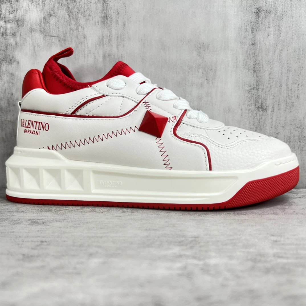 Chunky Leather Sneakers Crimson White - Gallery Image 6 - Detailed View