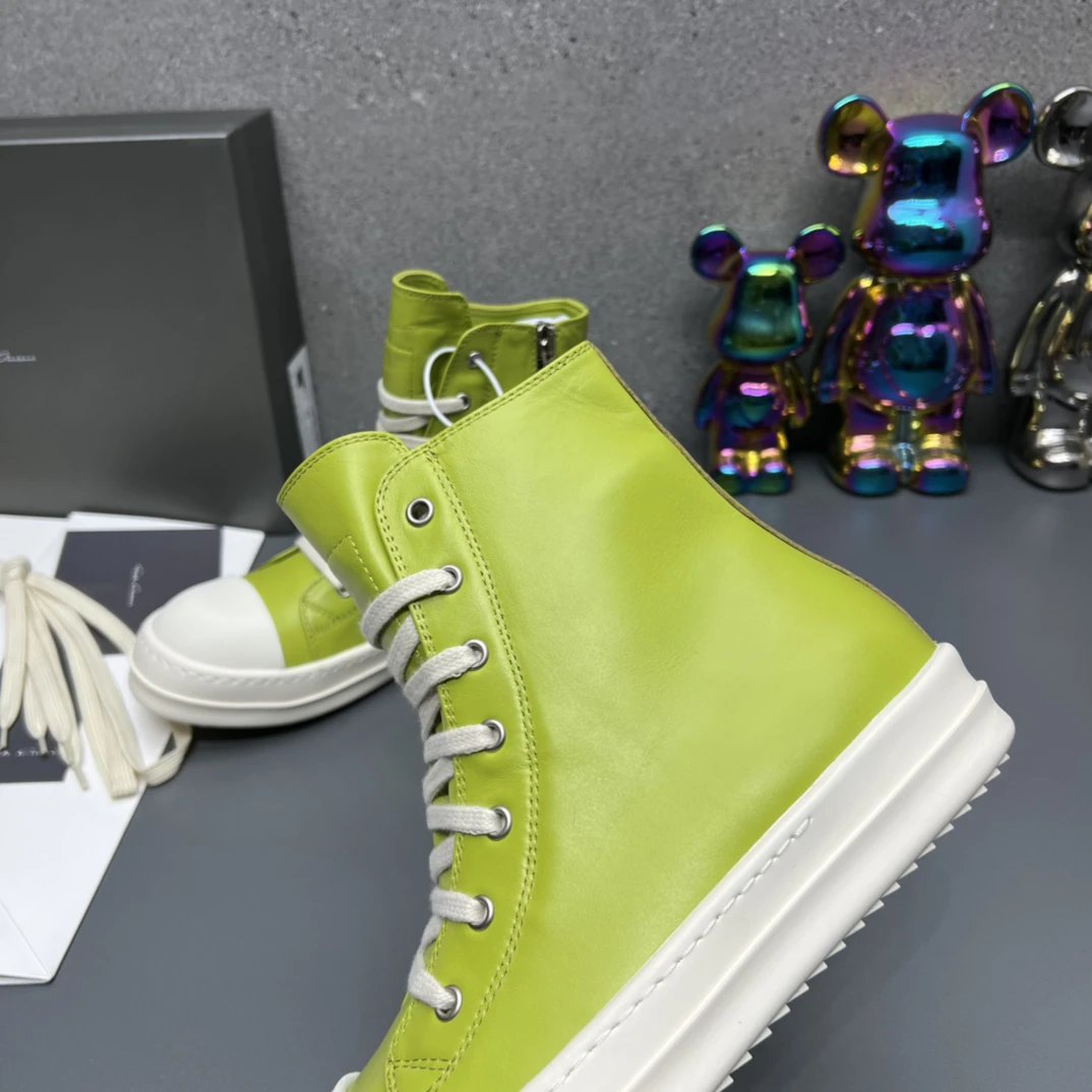 Rick Owens Leather High-Top Sneakers Green - Gallery Image 5 - Detailed View