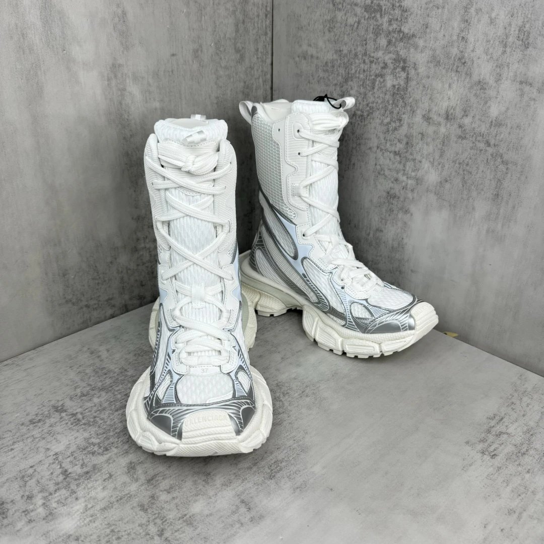 Retro High Top Mesh Dad Sneakers with Silver White - Gallery Image 2 - Detailed View