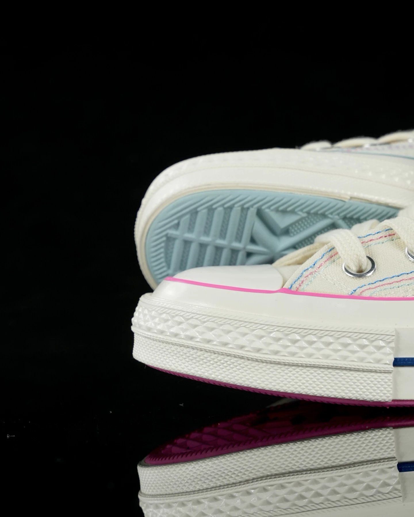 Chuck 1970s Canvas High Top Star Stitch White Pink Blue - Gallery Image 9 - Detailed View