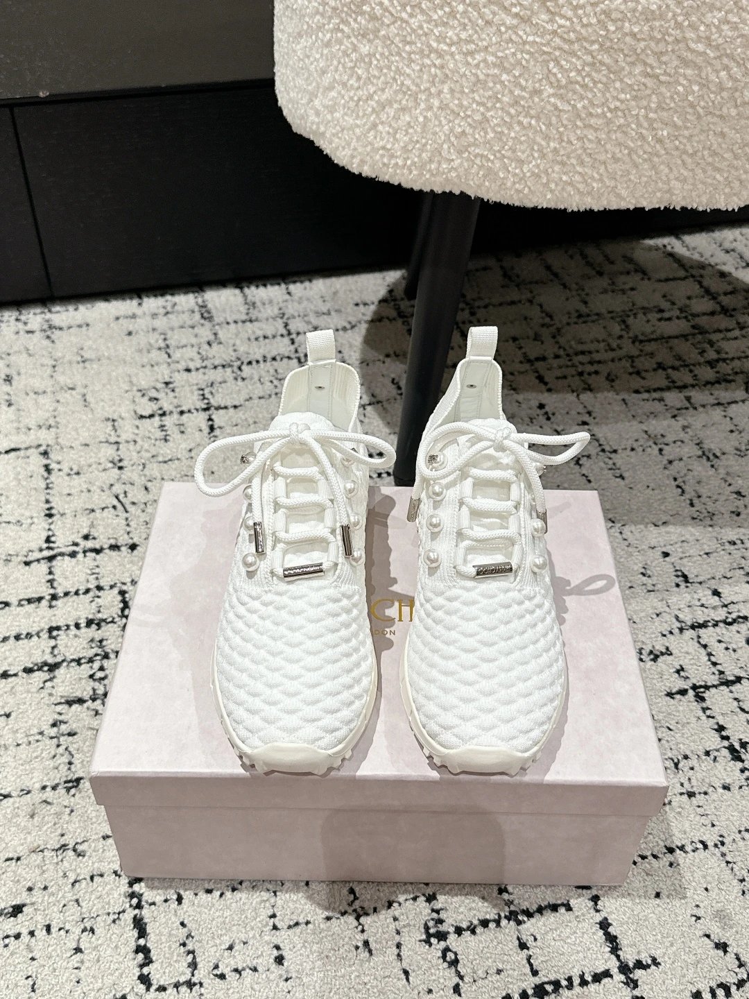 Jimmy Choo White Knit Sneakers - Gallery Image 2 - Detailed View
