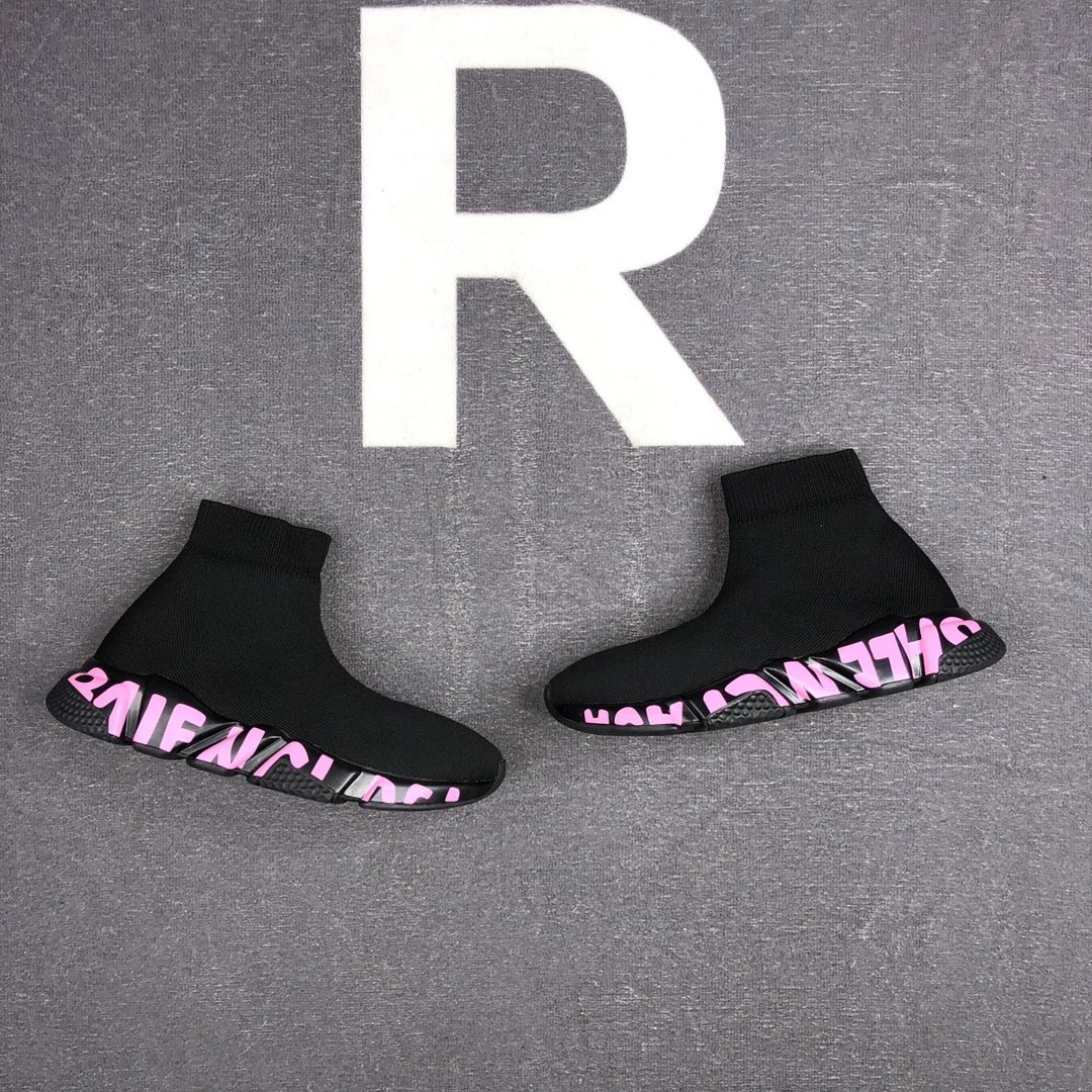 Unisex Knit Sock Sneakers Speed TPU Sole Ebony Black with Rose Pink - Gallery Image 5 - Detailed View