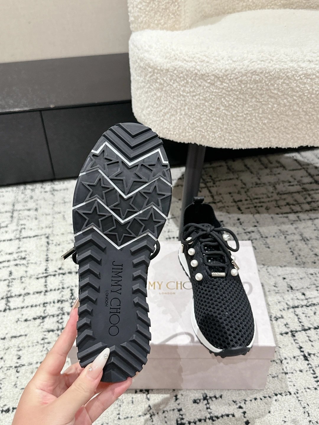 Jimmy Choo Black Knit Sneakers - Gallery Image 9 - Detailed View