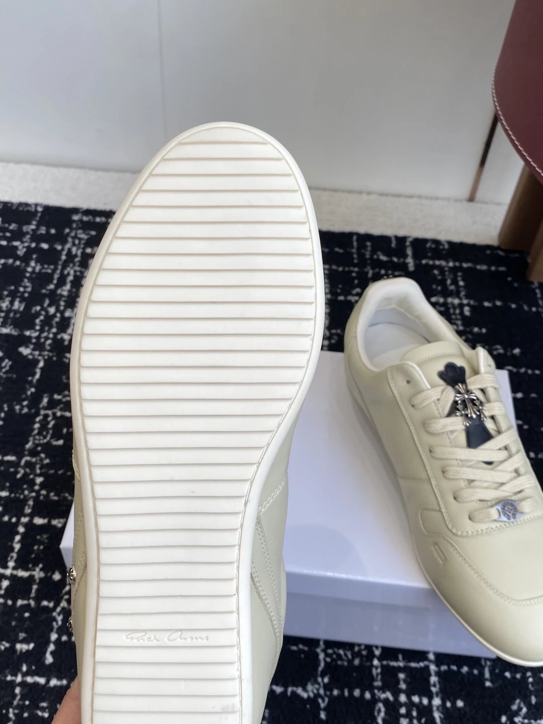 Retro Leather Trainer Sneakers Cream Beige - Gallery Image 9 - Detailed View