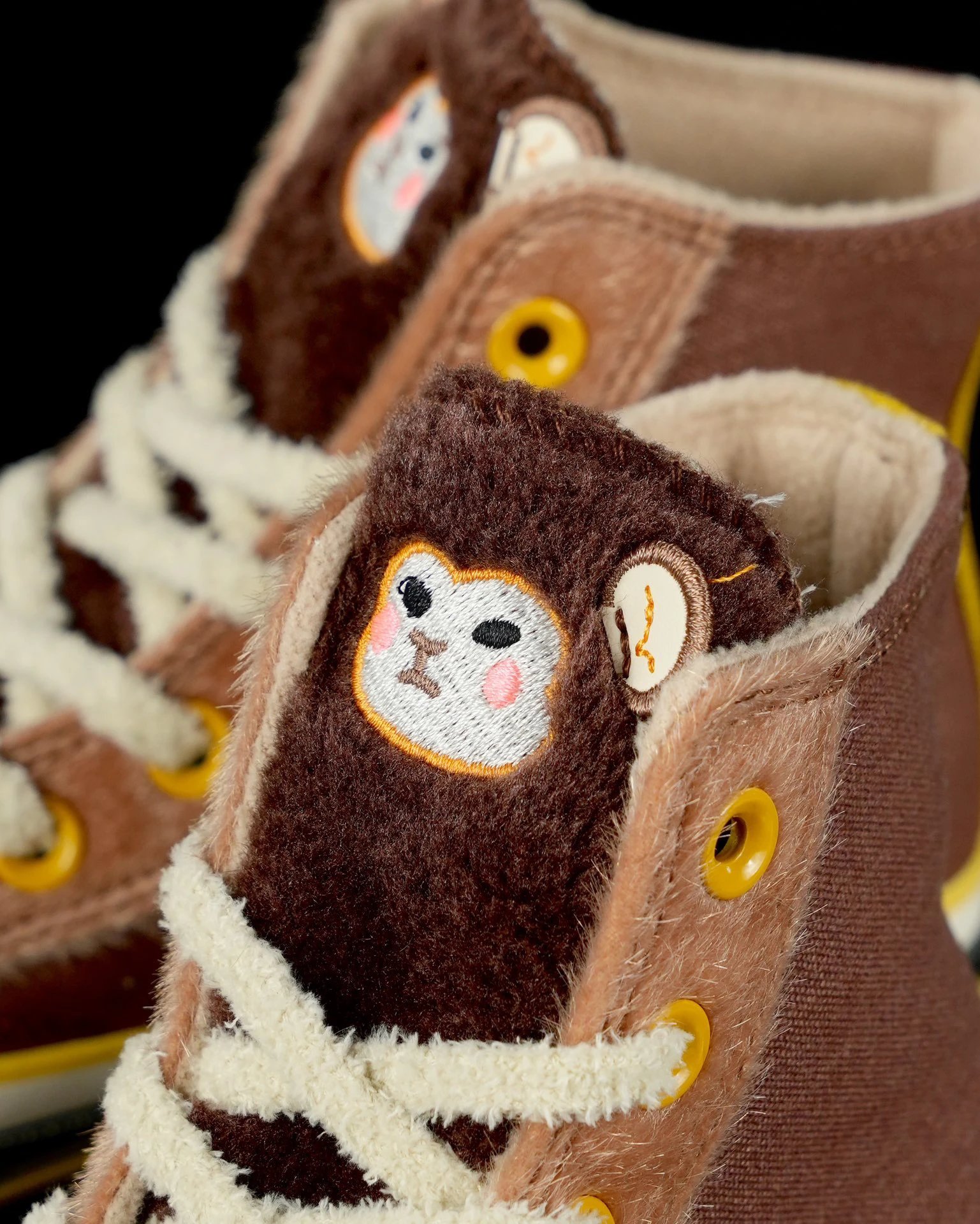 High Top Fleece Monkey Sneakers Chestnut Brown - Gallery Image 4 - Detailed View