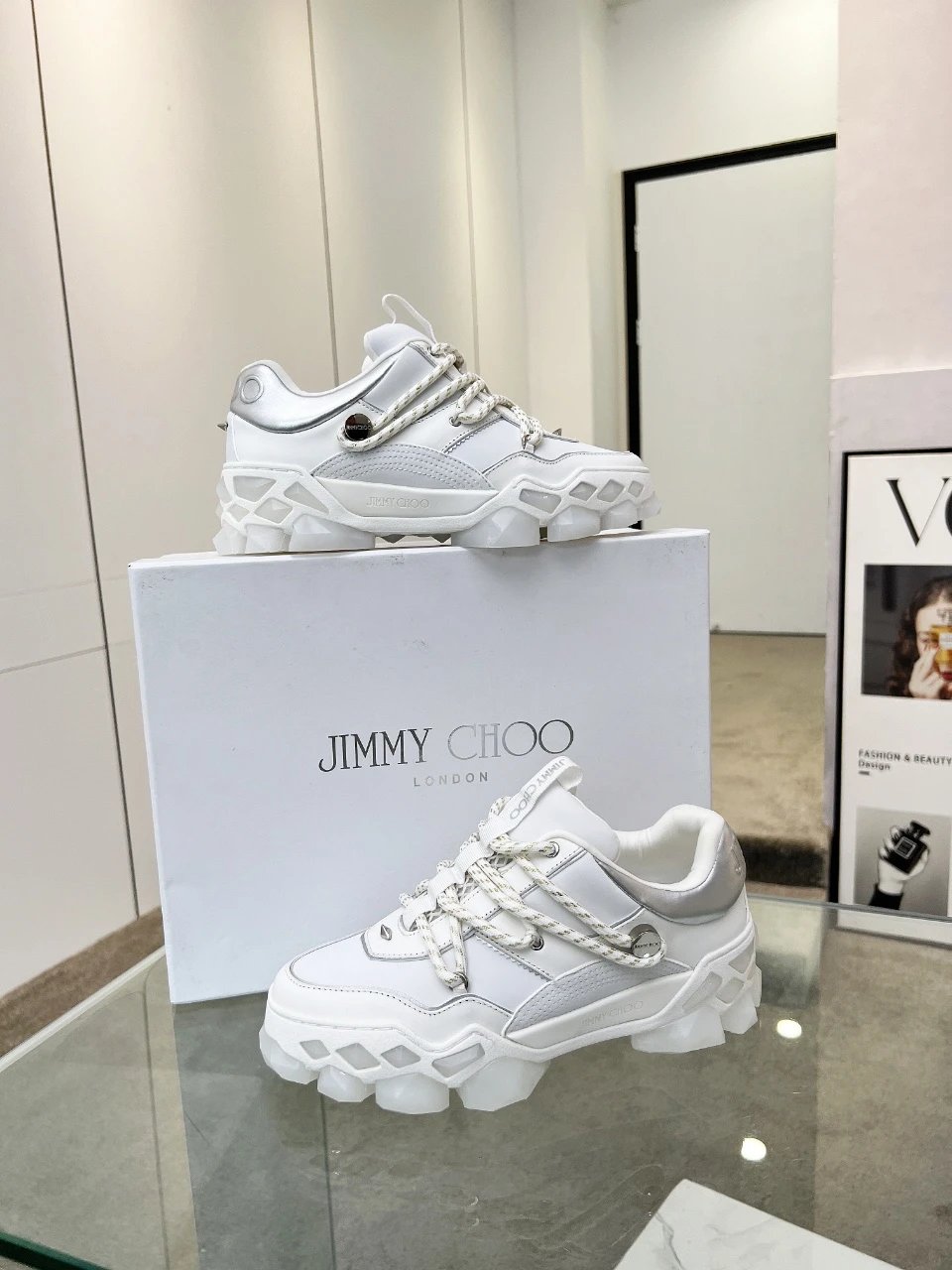 Jimmy Choo Diamond X II M Sneakers White Silver - Gallery Image 9 - Detailed View