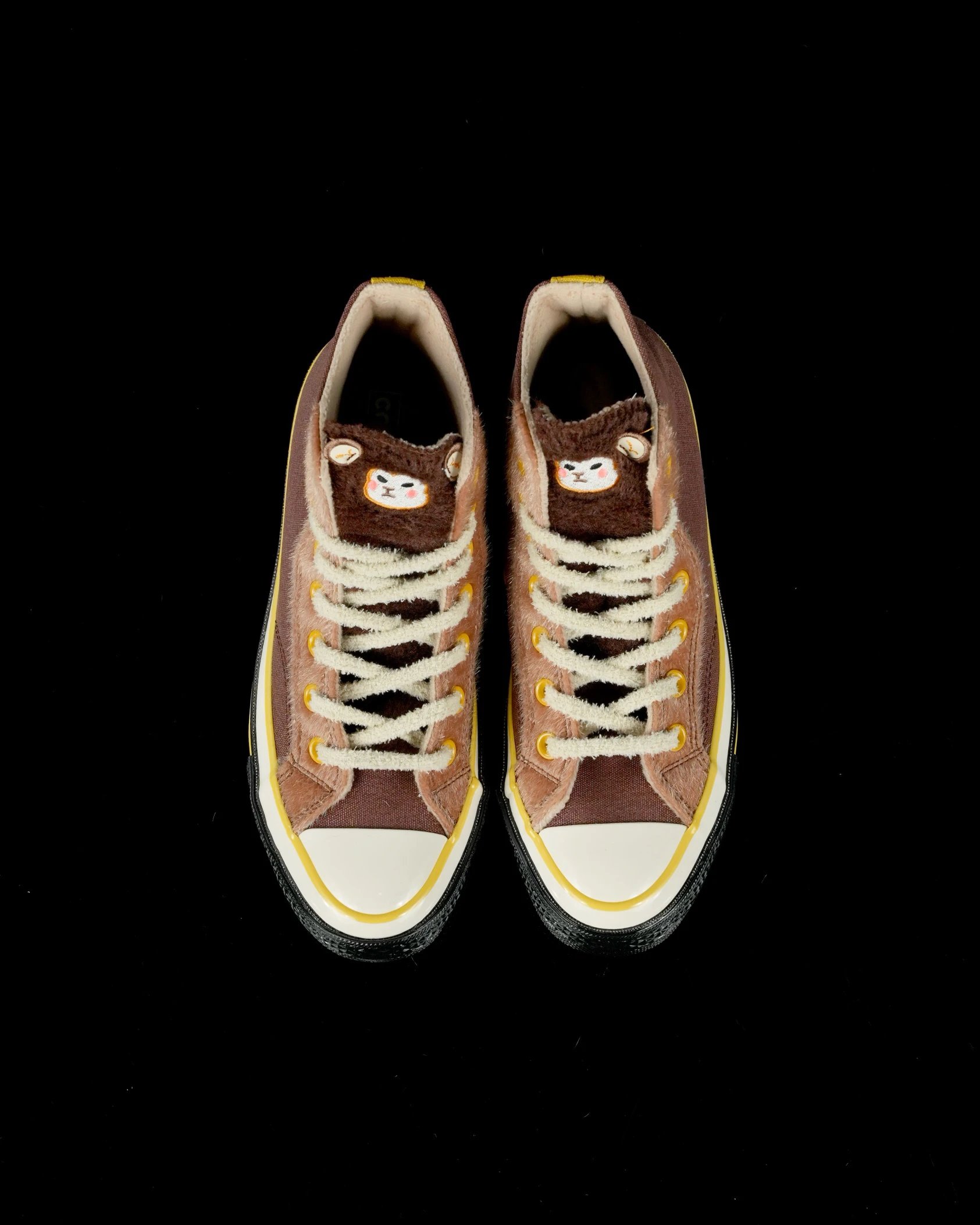 High Top Fleece Monkey Sneakers Chestnut Brown - Gallery Image 2 - Detailed View
