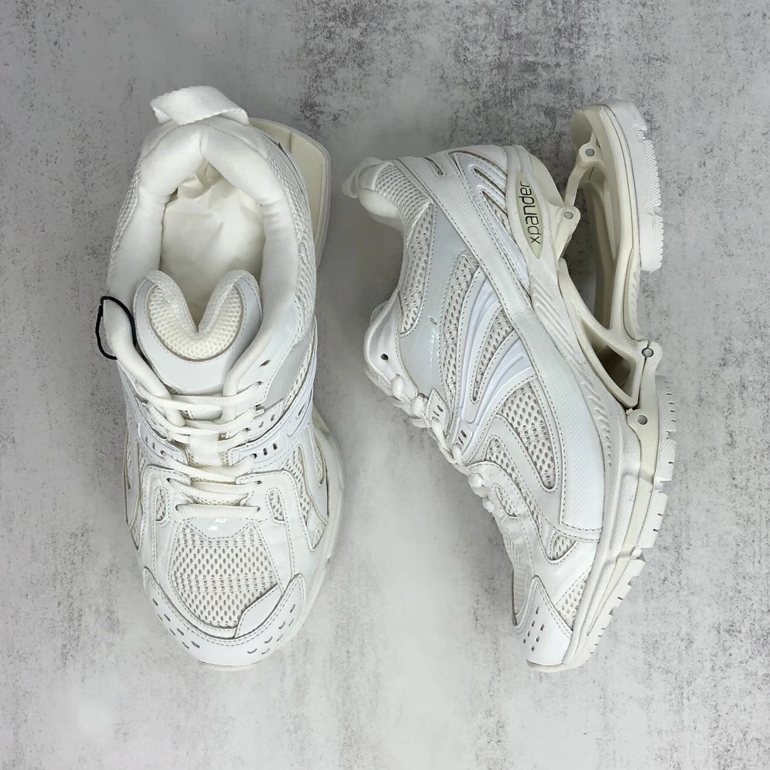 Chunky Mesh Leather X-Pander Sneakers Ivory White - Gallery Image 3 - Detailed View