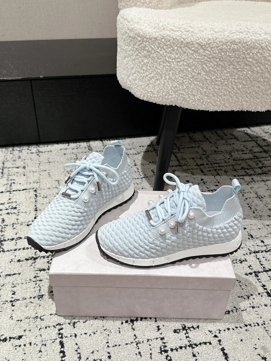 Jimmy Choo Knit Pearl Sneakers Blue - Gallery Image 3 - Detailed View