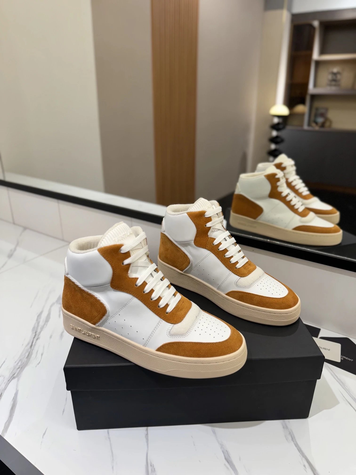 Saint Laurent SL80 Sneakers White & Camel - Gallery Image 1 - Detailed View
