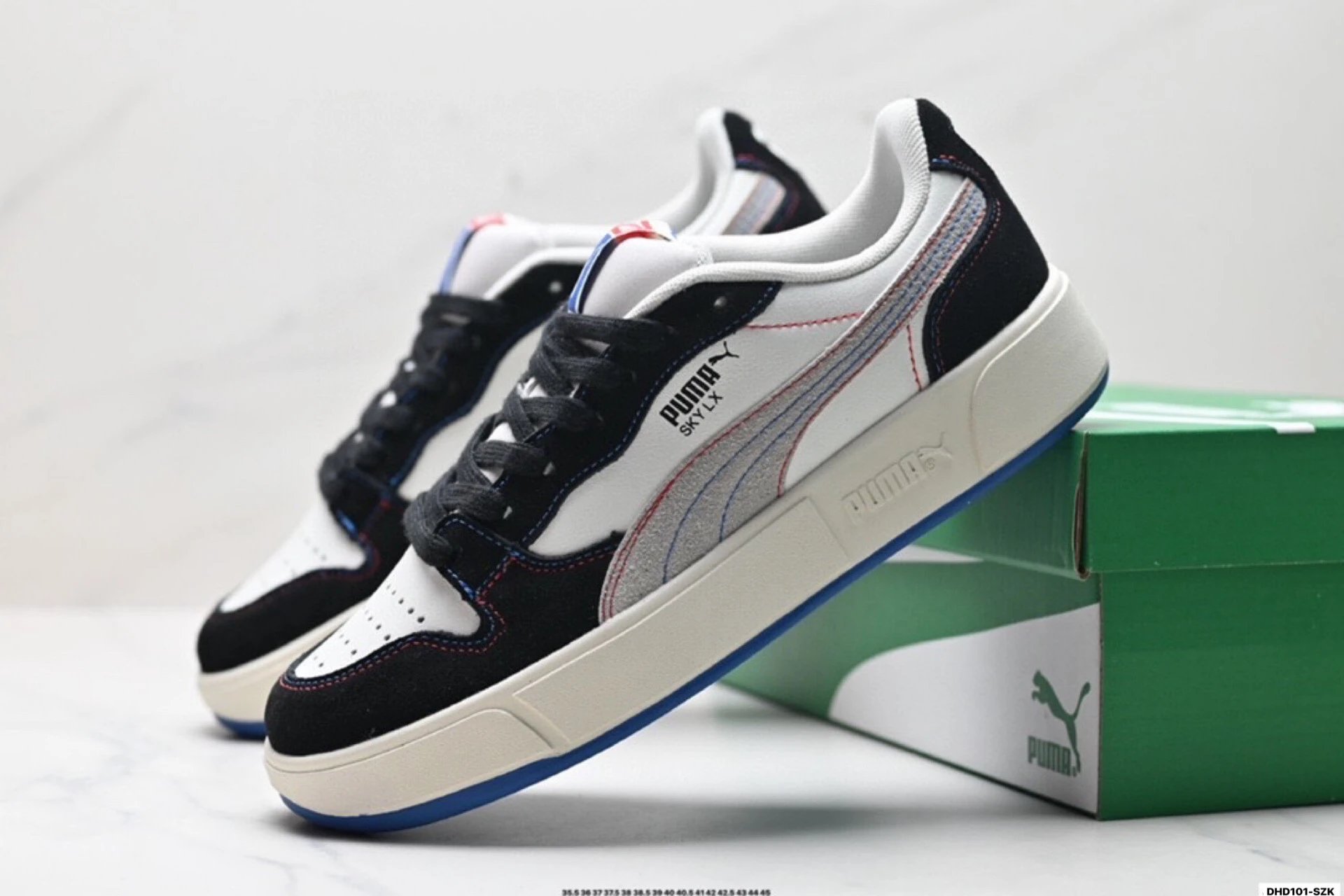PUMA LX Court Low Denim Sneakers Black and White - Gallery Image 8 - Detailed View