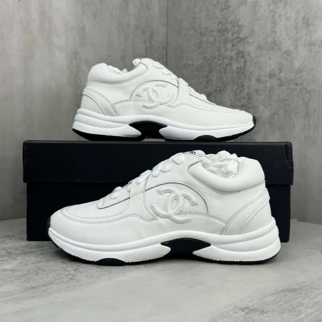 Luxury Leather Sneakers Panda Style with TPU Sole in Ivory White - Gallery Image 9 - Detailed View