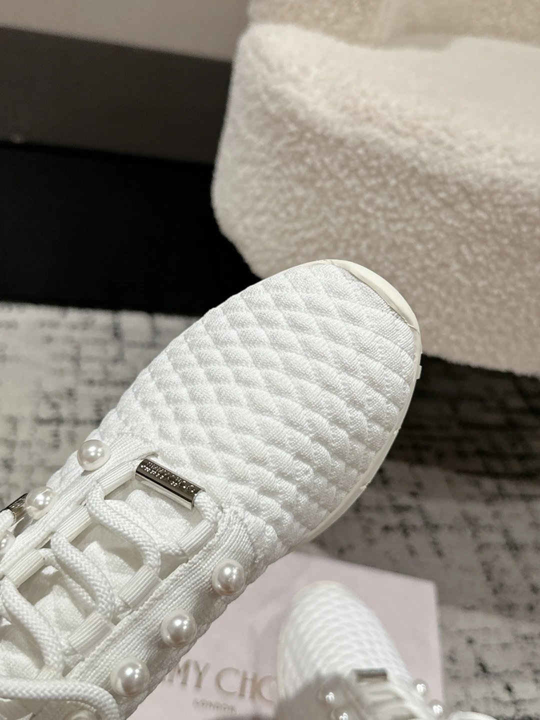 Jimmy Choo White Knit Sneakers - Gallery Image 6 - Detailed View