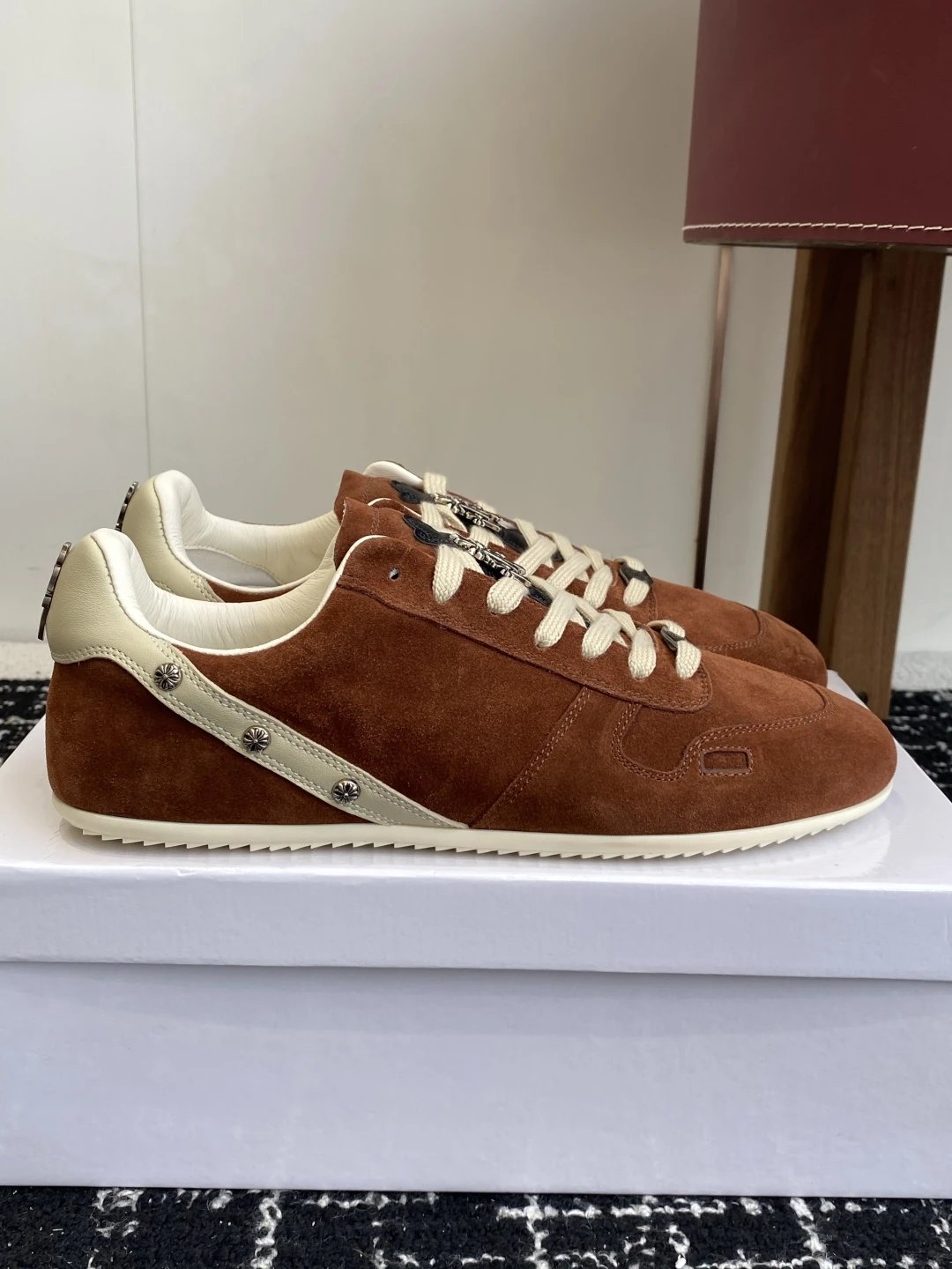 Vintage Suede Trainer Sneakers Ivory Rust - Gallery Image 1 - Detailed View