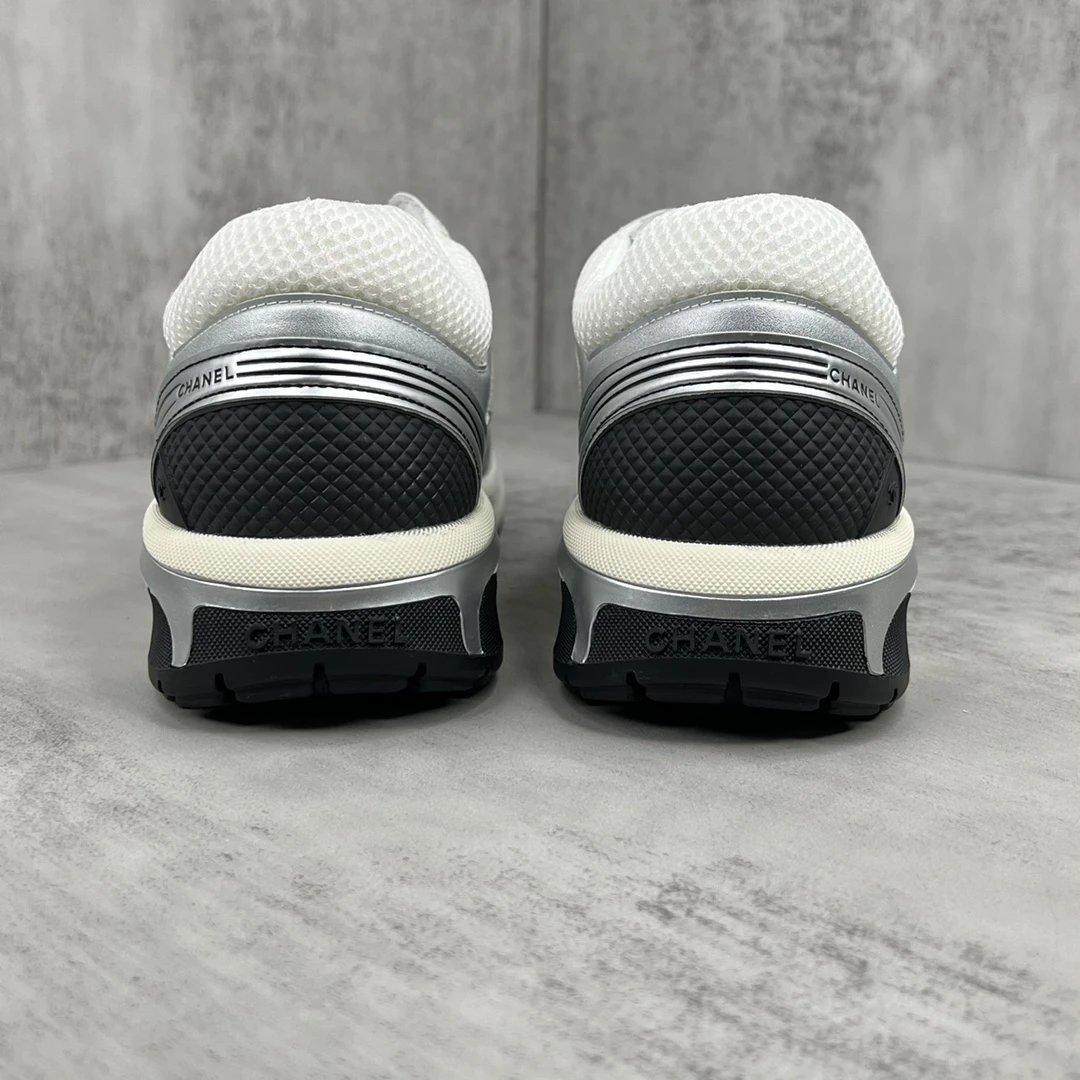 Resort Chunky Mesh Leather Sneakers Silver - Gallery Image 5 - Detailed View