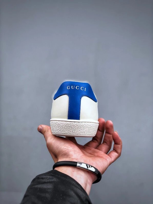 Gucci Bee White Blue Sneakers Embroidered Logo - Gallery Image 7 - Detailed View
