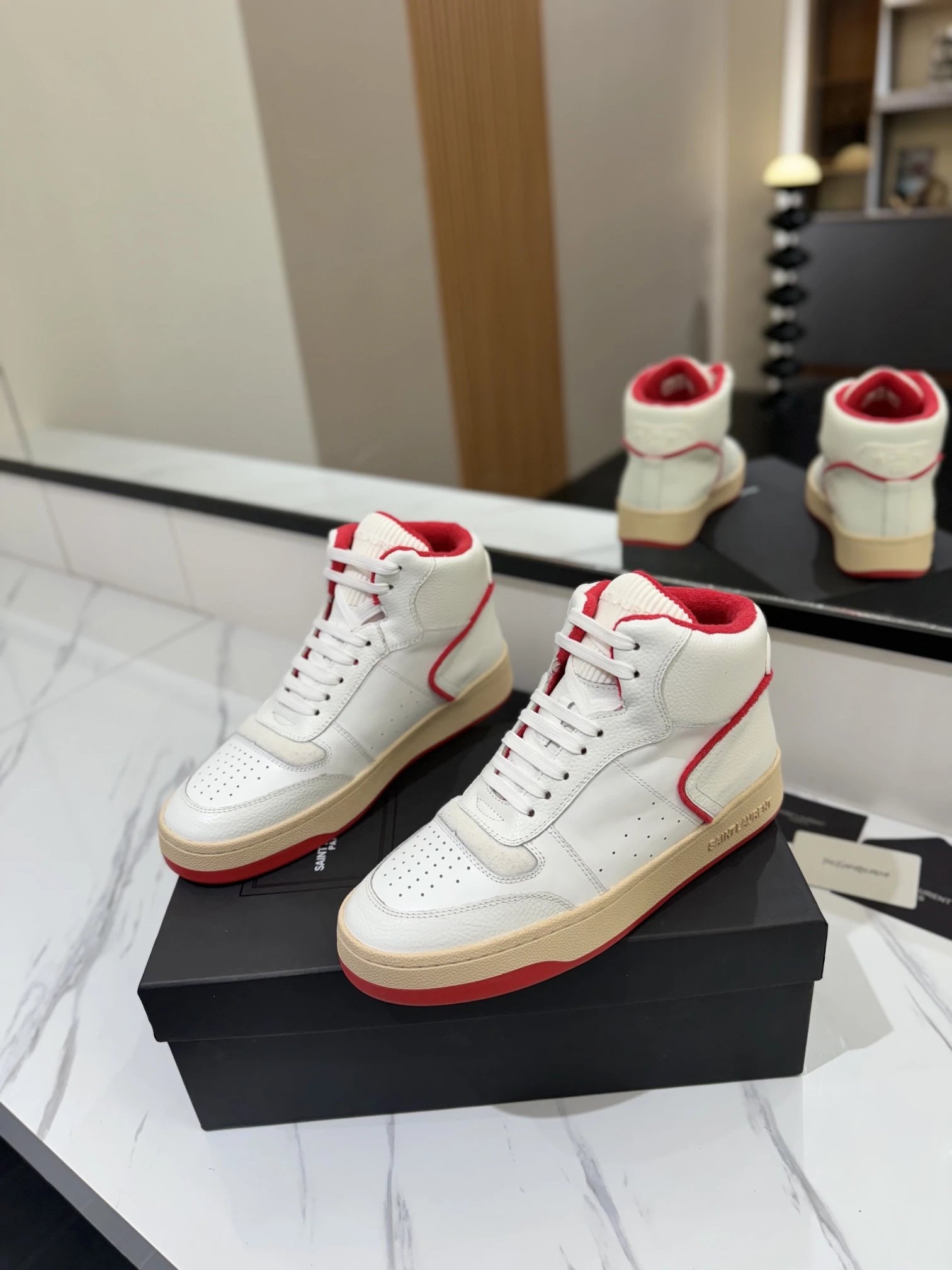Saint Laurent SL61 Sneakers White Red - Gallery Image 2 - Detailed View