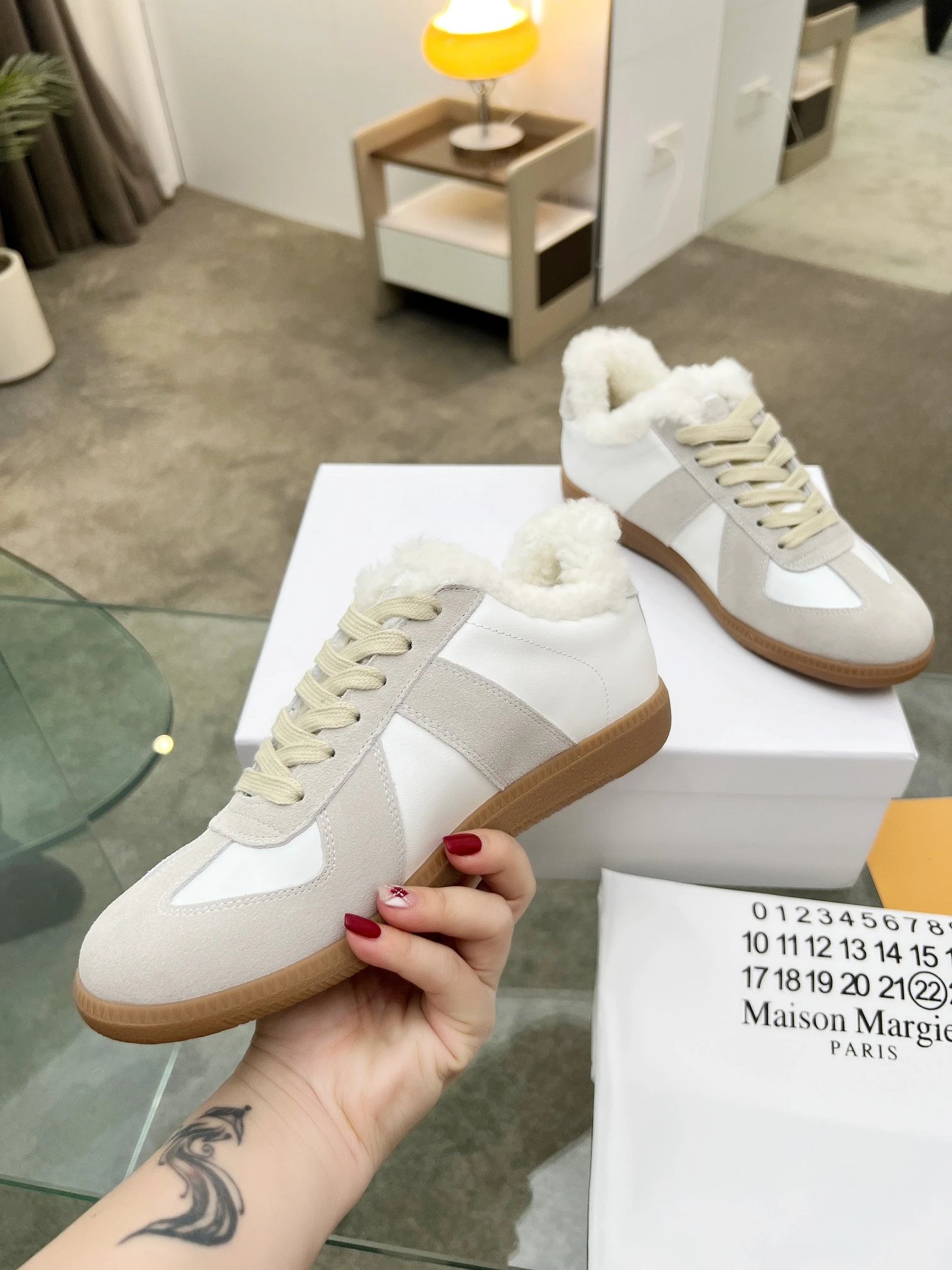 Maison Margiela MM6 Shearling Sneakers White - Gallery Image 7 - Detailed View
