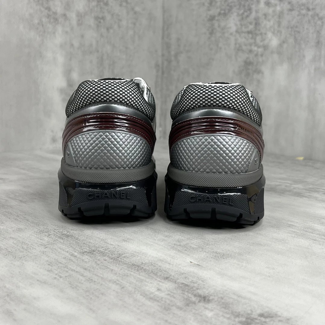 Luxury Leather Mesh Resort Sneakers Grey Burgundy - Gallery Image 5 - Detailed View