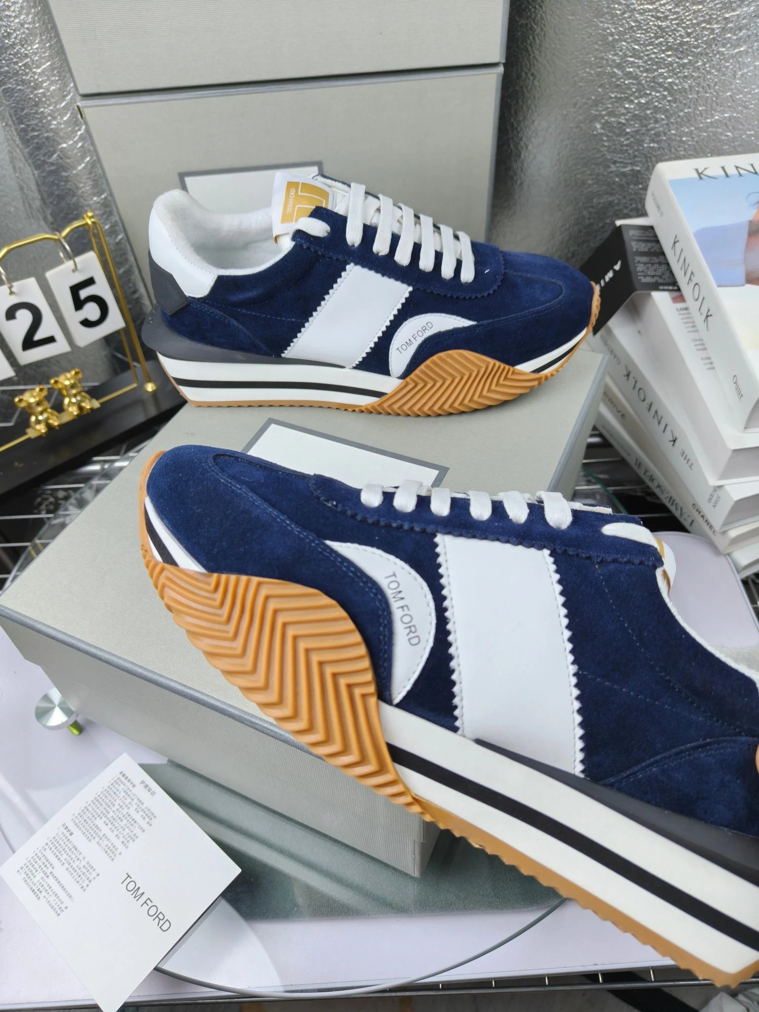 Retro Suede Leather Sneakers Navy - Gallery Image 4 - Detailed View