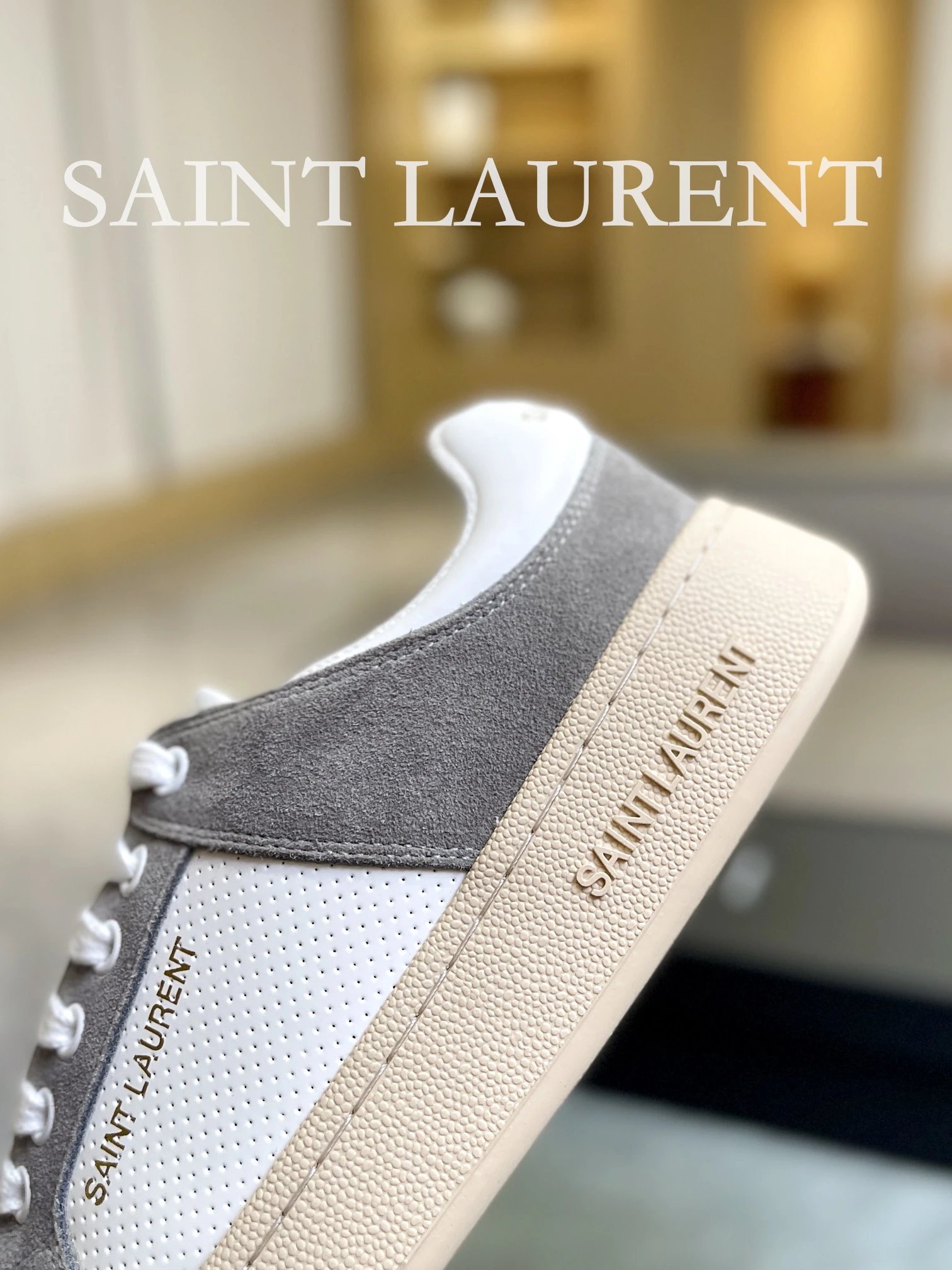 Saint Laurent Perforated Sneakers Grey - Gallery Image 7 - Detailed View