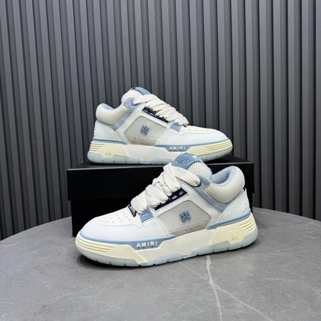 Unisex Low Top Leather Mesh Skate Shoes Ivory Blue - Gallery Image 7 - Detailed View