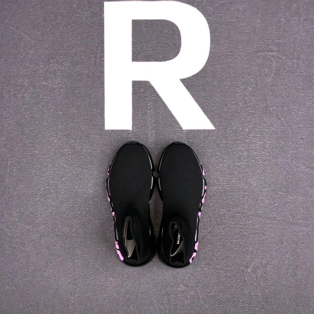 Unisex Knit Sock Sneakers Speed TPU Sole Ebony Black with Rose Pink - Gallery Image 6 - Detailed View