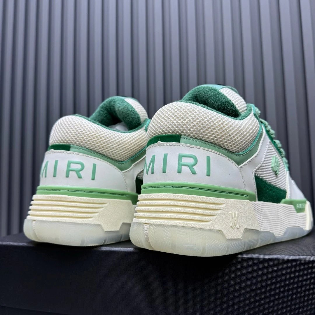 Luxury Low Top Leather Sneakers Mesh Panel Mint Green - Gallery Image 7 - Detailed View