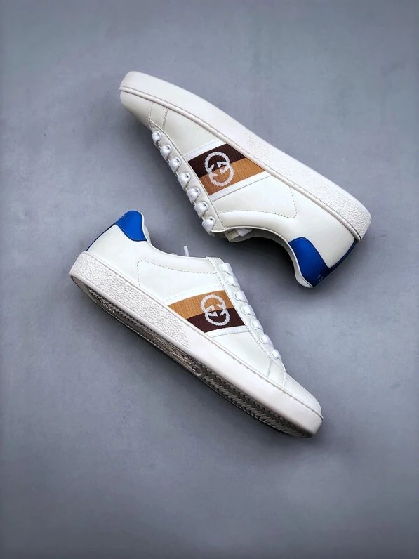 Gucci Bee White Blue Sneakers Embroidered Logo - Gallery Image 9 - Detailed View