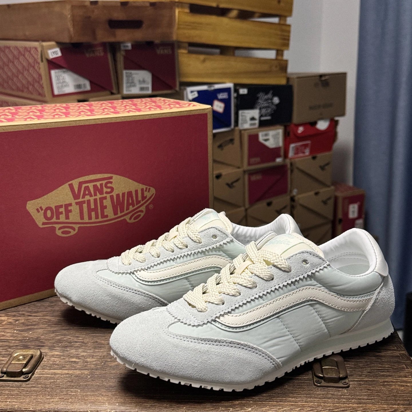 Retro Suede Nylon Low Sneakers Frost White - Gallery Image 9 - Detailed View