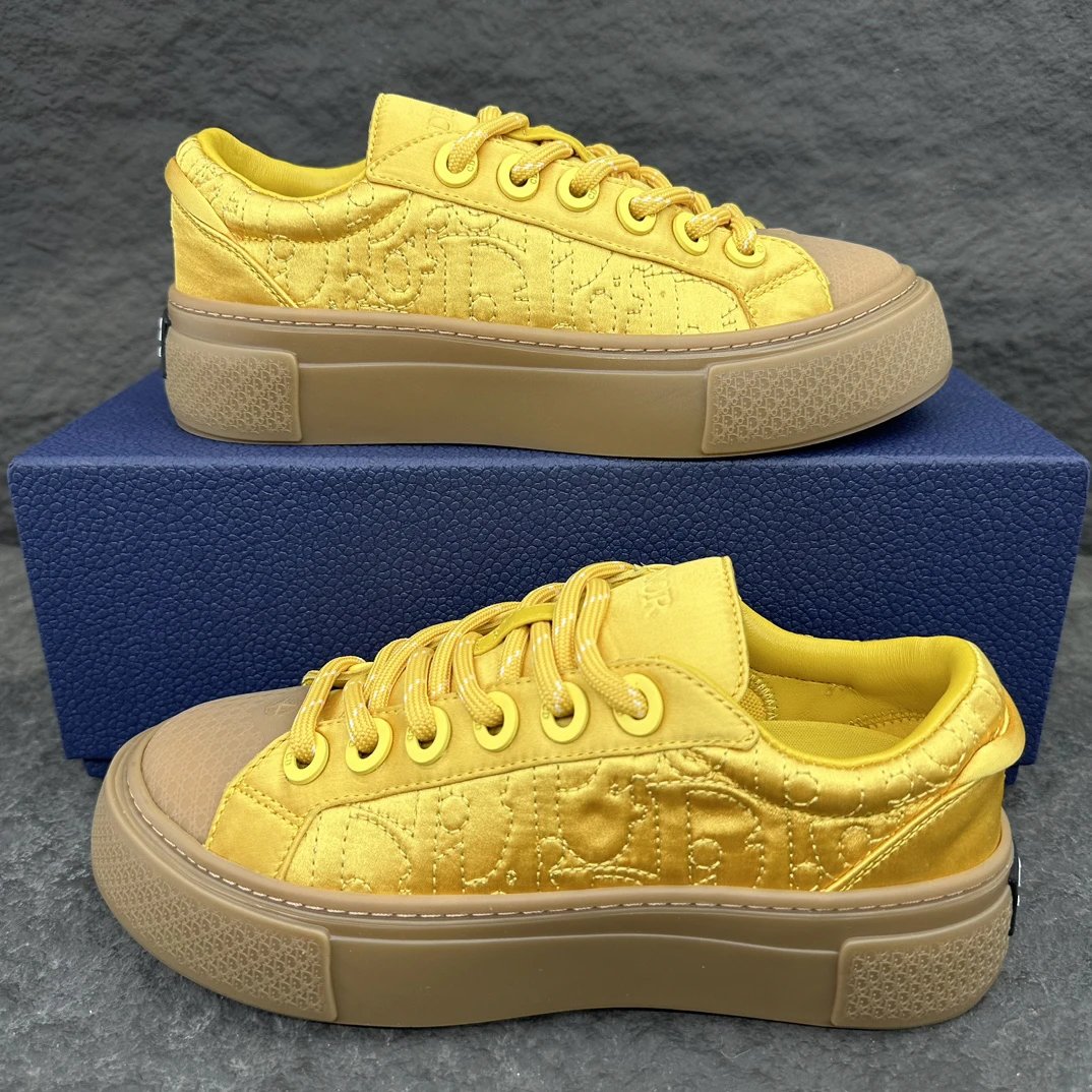 Yellow Oblique Print Cotton Sneakers - Gallery Image 1 - Detailed View