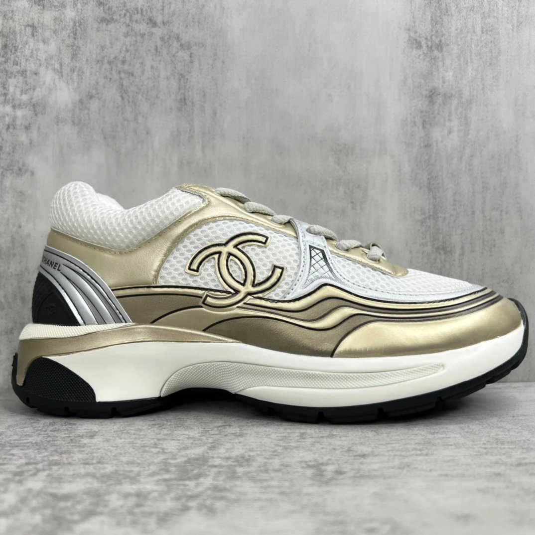Resort Mesh Leather Chunky Sneakers Metallic Gold Silver - Gallery Image 6 - Detailed View