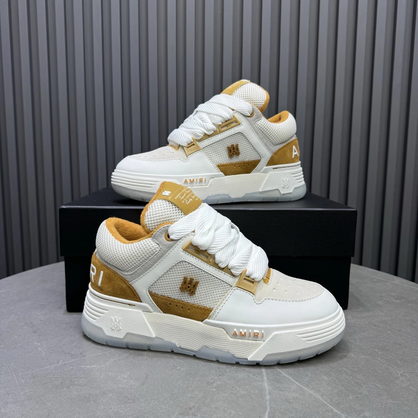 Low Top Leather Mesh Skate Sneakers Amber White - Gallery Image 7 - Detailed View