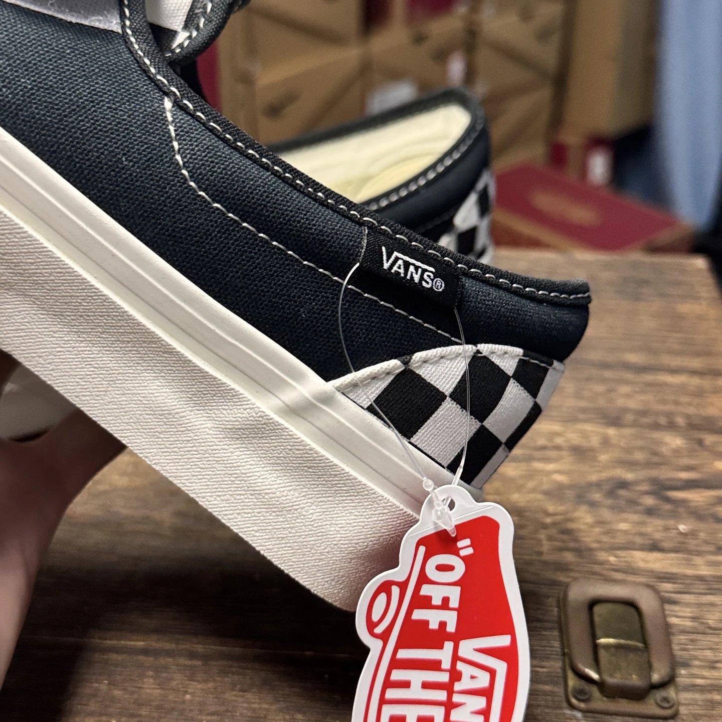 Slip On Skate Shoes Suede Checkered Ivory - Gallery Image 6 - Detailed View