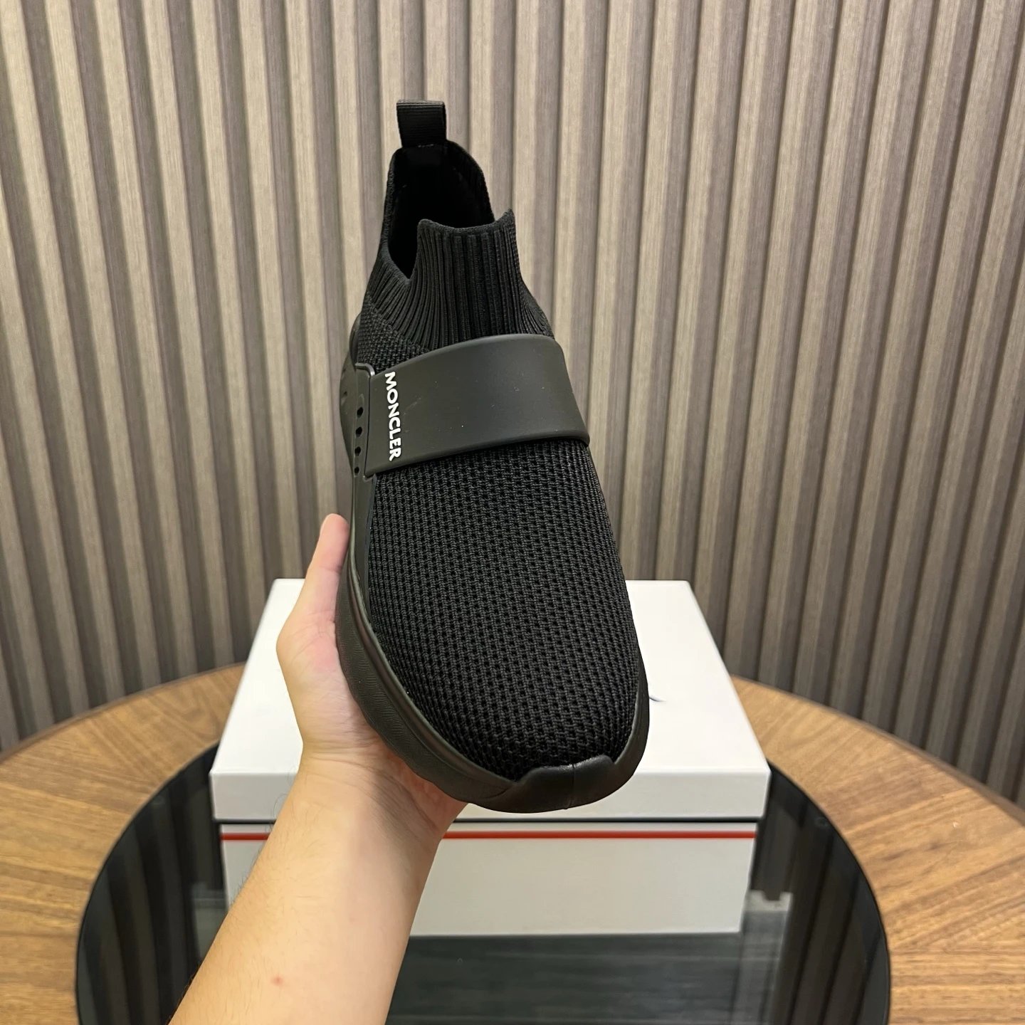 Moncler Ultra-light Knit Sneakers Black - Gallery Image 5 - Detailed View