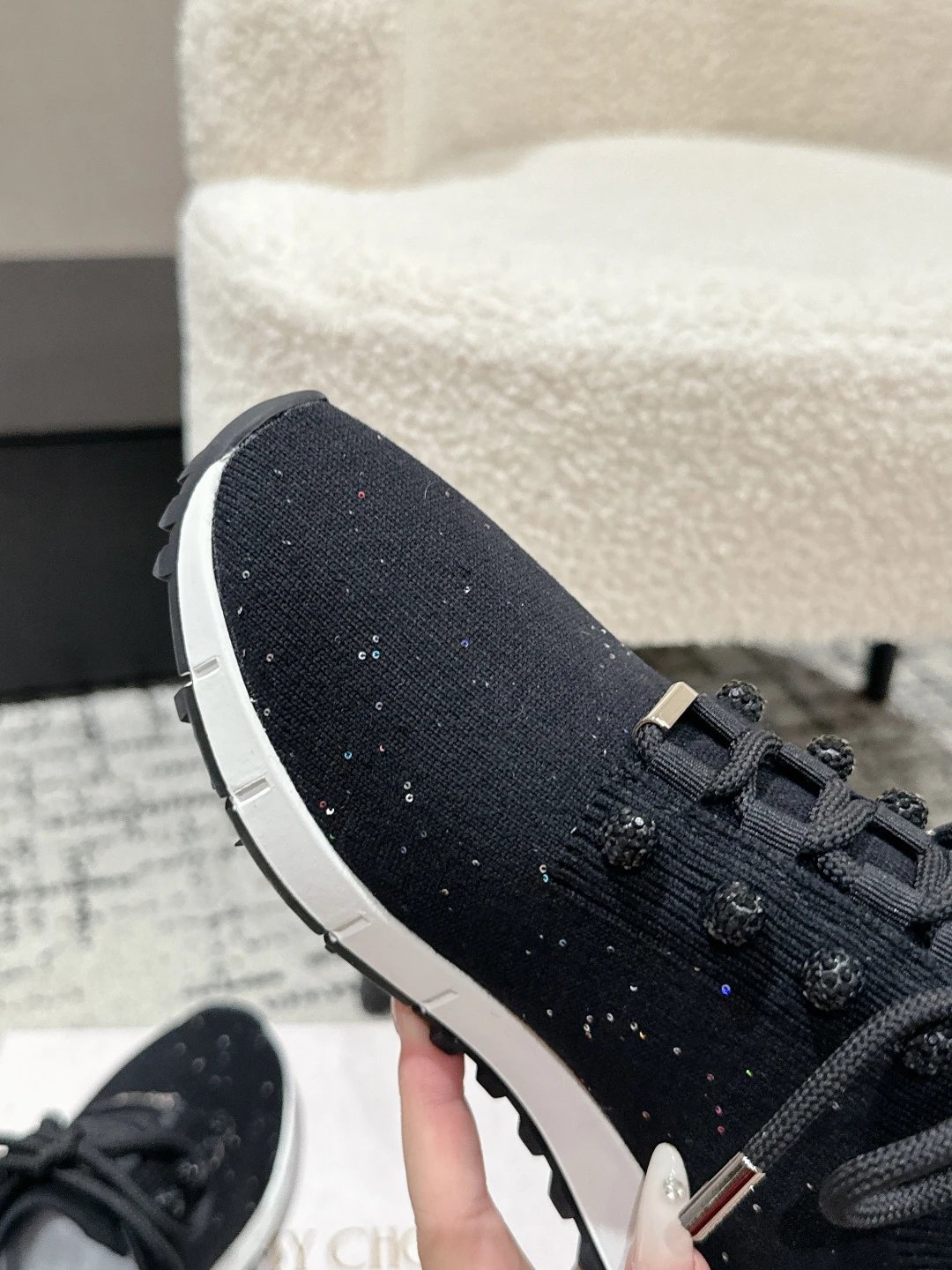 Jimmy Choo Knit Sneakers Black - Gallery Image 6 - Detailed View