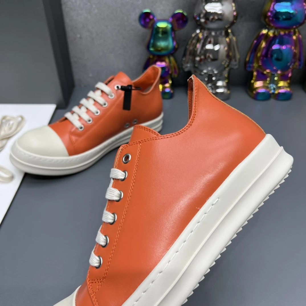 Rick Owens Leather Sneakers Orange - Gallery Image 5 - Detailed View