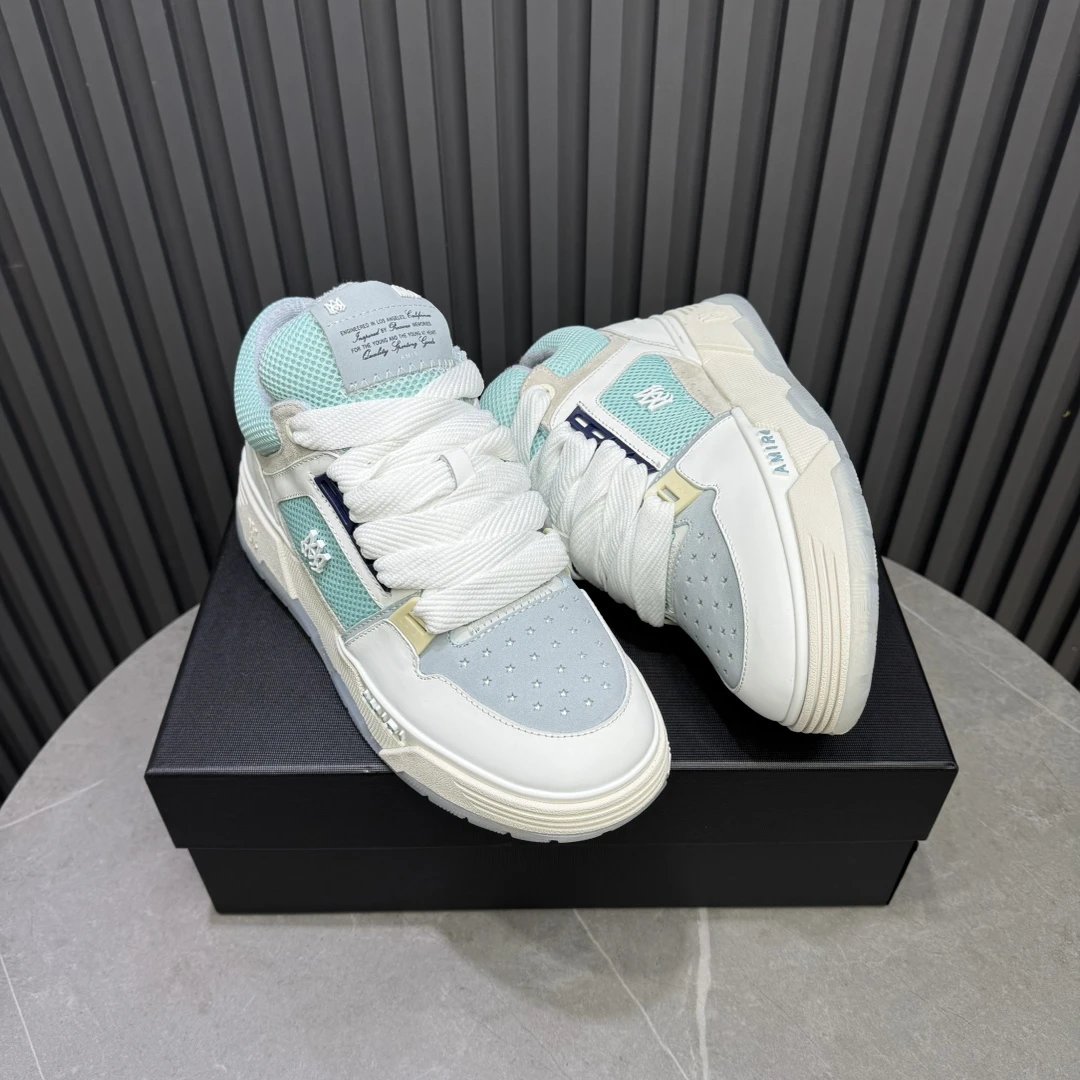 Unisex Leather Mesh Low Top Sneakers Ice Mint - Gallery Image 5 - Detailed View