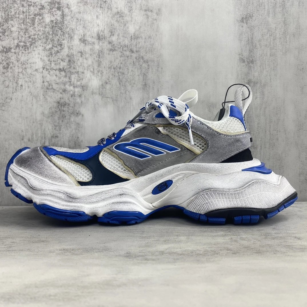 Chunky Mesh Running Sneakers with Distressed Finish in Cobalt - Gallery Image 7 - Detailed View