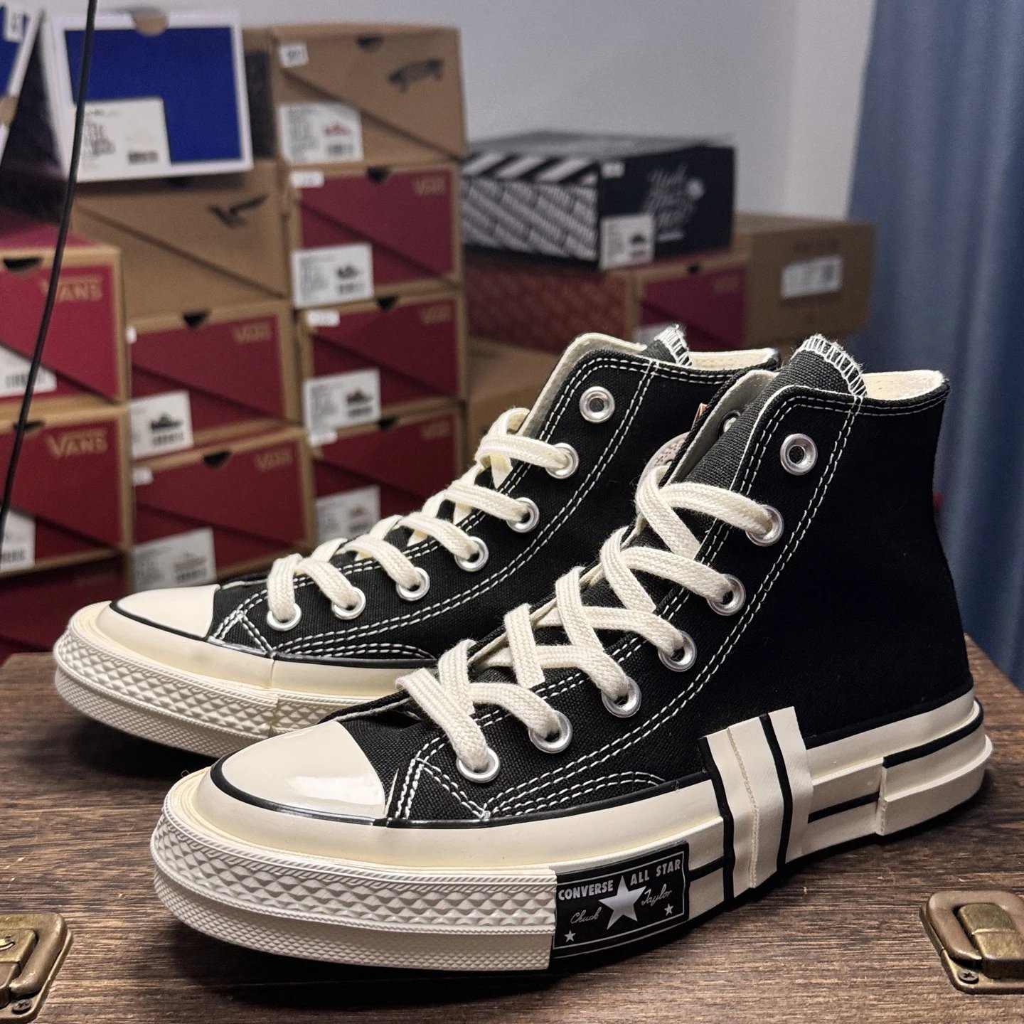 High Top Canvas Sneakers Vintage Black Ivory - Gallery Image 1 - Detailed View